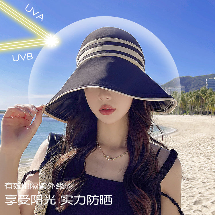 流行帽子|夏季時尚顯臉小帽子女戶外防紫外線空頂遮陽帽新款黑膠防曬太陽帽「C0994A」25.04-3