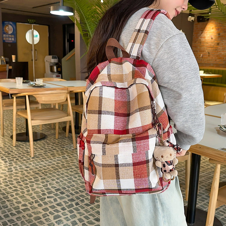 致青春|文藝格紋雙肩包日系ins簡約背包秋冬款校園背包百搭高中學生書包「0767-127」25.01-2