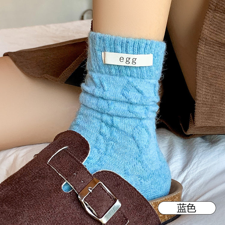 女襪|潮流布標襪子女秋冬季蓄熱保暖加厚羊毛襪彈力親膚舒適居家睡眠襪「NS24112」24.12-2