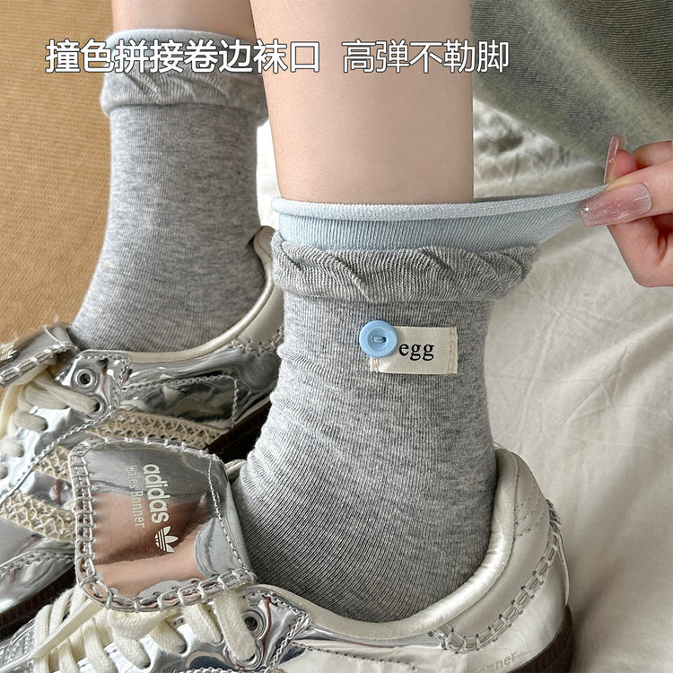 女襪|拼色雙羅口襪子女棉質吸汗透氣彈力中筒襪柔軟親膚舒適襪子「DJ3020」25.07-5