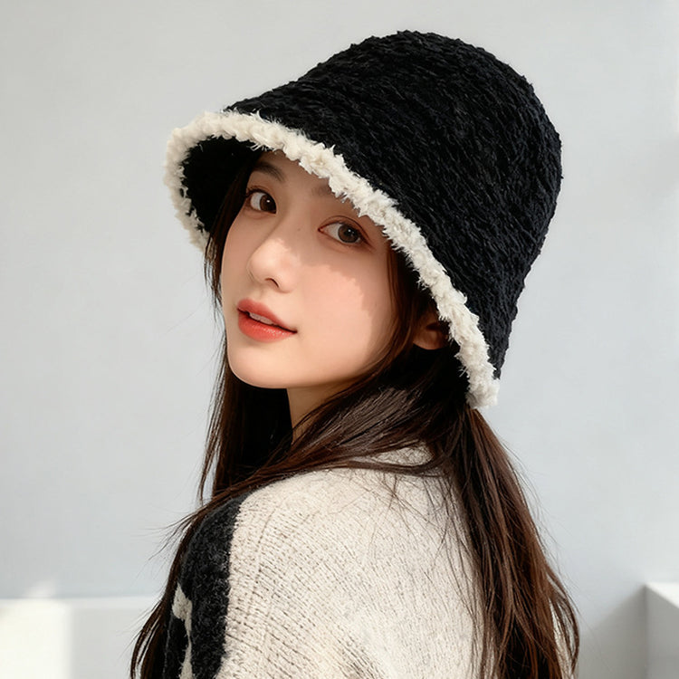 流行帽子|2025新款羊羔卷漁夫帽子女秋冬季毛絨大頭圍針織水桶帽冬天盆帽「C1599」25.12-2