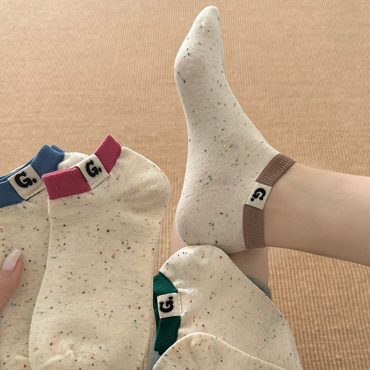 女襪|可愛點子紗襪子女春夏季薄款羅口布標短襪棉質吸汗透氣彈力運動襪「MK5036」25.02-3