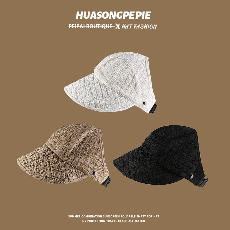 流行帽子|防曬帽女夏季防紫外線遮陽帽遮臉夏季新款韓版格內褶皺半空頂帽子「C4046」24.06-2
