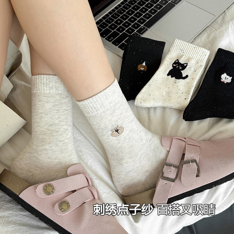 女襪|可愛卡通襪子女春秋ins潮流簡約好搭堆堆襪點子紗吸汗透氣中筒襪「MK5004」25.02-1