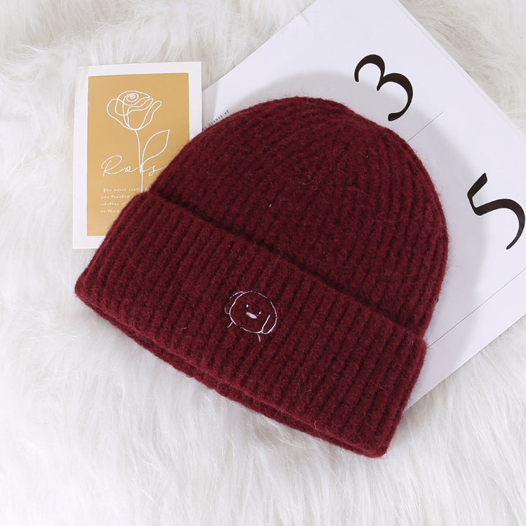 流行帽子|秋冬可愛卡通刺繡針織帽子女大頭圍保暖護耳帽顯臉小毛線帽男冷帽「C5580」25.09-4