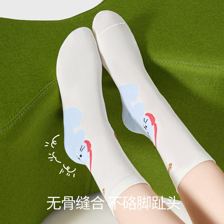 女襪|卡通可愛襪子女夏季薄款親膚舒適中筒襪棉質無骨透氣潮流堆堆襪「MS5009」25.03-2