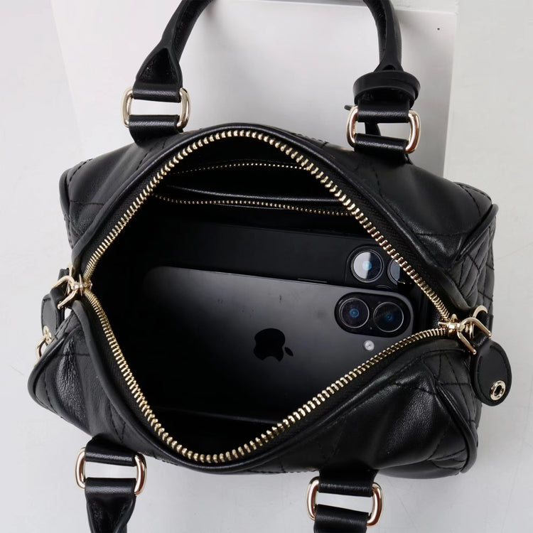 質感真皮|2025新款高級感羊皮時尚百搭枕頭包波士頓保齡球包手提斜挎女包包「8152」25.05-1