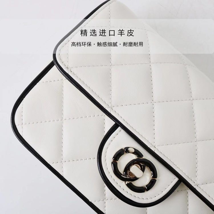 質感真皮|2025新款羊皮小香風25P黑白熊貓色woc鏈條發財包百搭單肩斜挎女包「8093」25.04-1