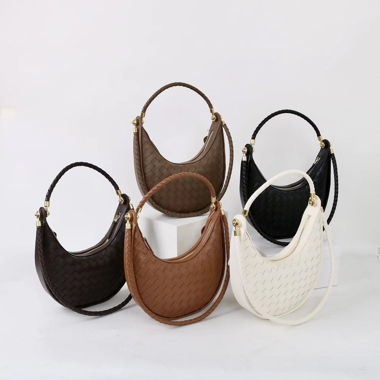 質感真皮|編織半月包Hobo腋下包2025新款百搭單肩大容量女包斜挎手提包「6032」25.02-2
