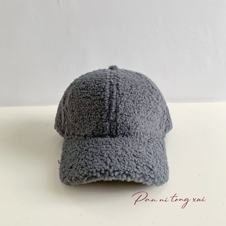 流行帽子|純色仿羊羔毛棒球帽男女秋冬季保暖彎檐鴨舌帽青年戶外休閒潮帽子「Q9466」24.10-2