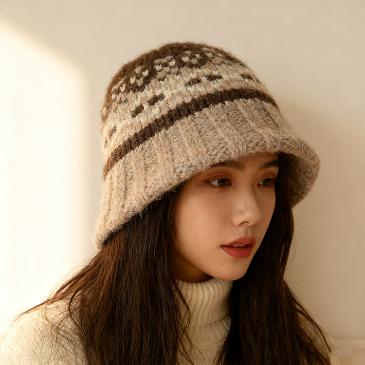 流行帽子|費爾島風提花漁夫帽子女韓版百搭2025新款時尚盆帽顯臉小水桶帽男「C5835」25.11-3