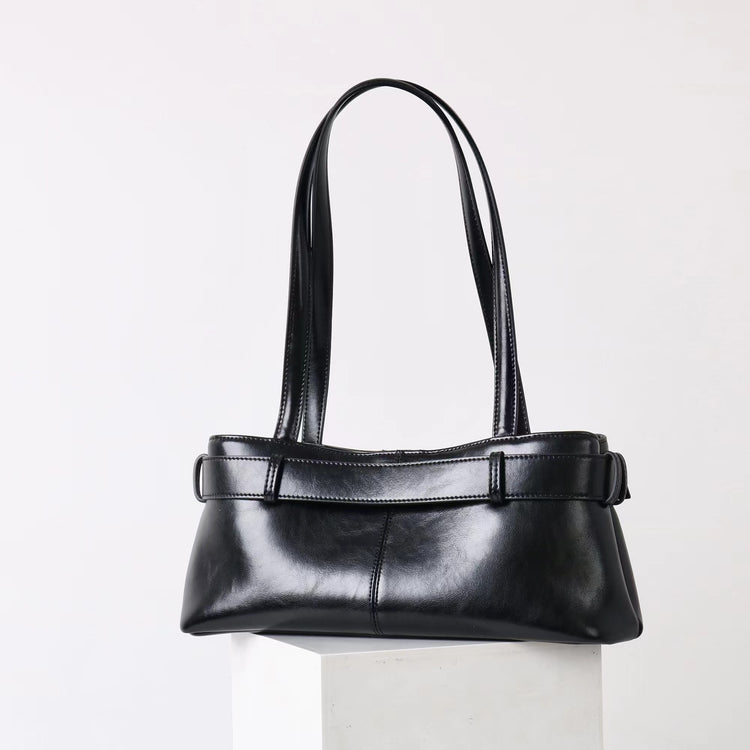 質感真皮|2025新款百搭女輕奢法式高級感機車包法棍包保齡球女單肩腋下包「6147」25.06-4