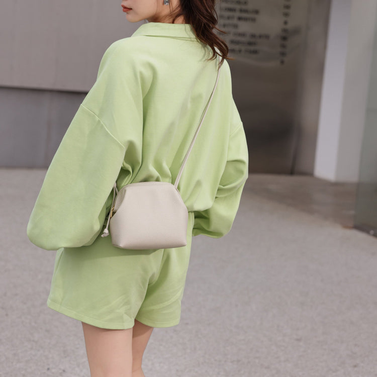 質感真皮|2024年新韓版小眾設計頭層牛皮真皮女包單肩斜背通勤貝殼包包女「6903」24.03-3