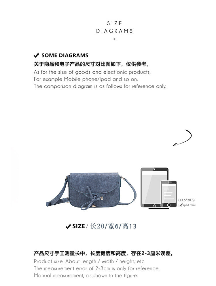 日韓流行|包包女2024小眾設計新款牛仔布小方包蝴蝶結單肩包時尚百搭斜跨包「9405#」24.06-4