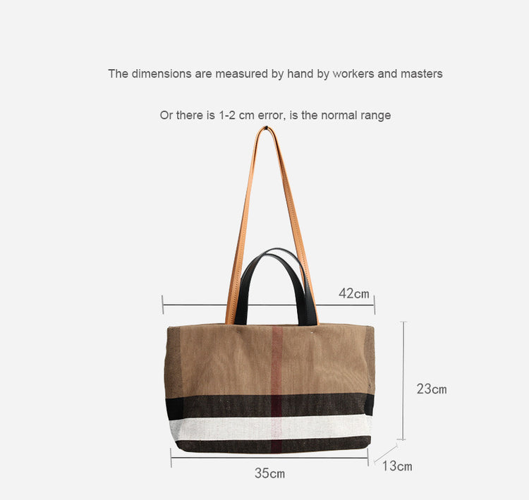 質感真皮|2024新款百搭高級感棕色條紋托特包大容量單肩女包慵懶風「3532」24.06-4