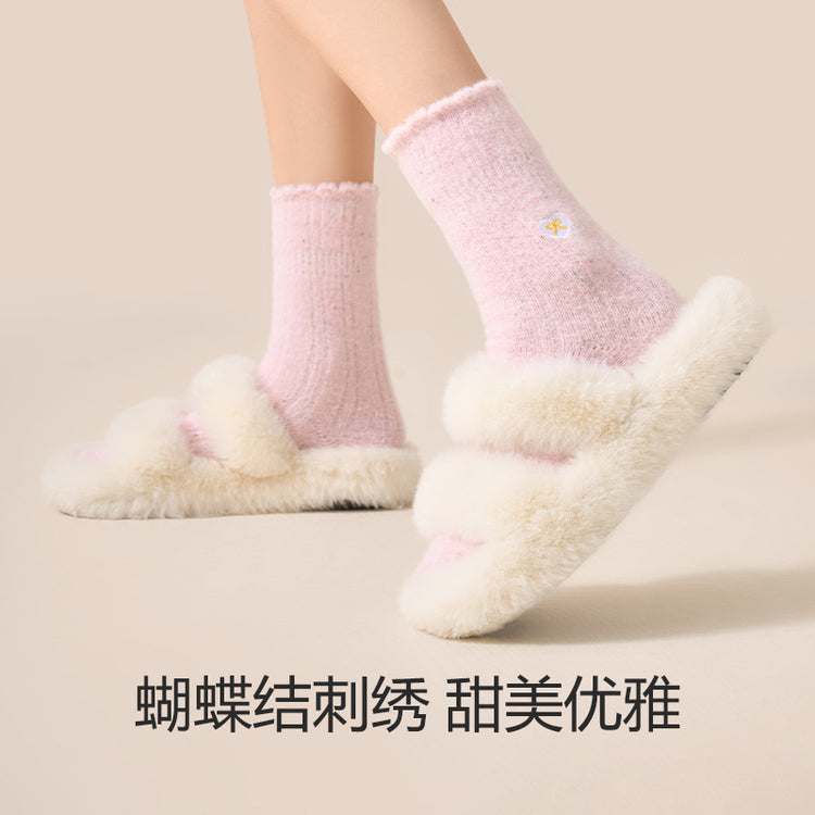 女襪|白色堆堆襪子女秋冬季加絨加厚蓄熱保暖澳絨襪潮流好搭彈力中筒襪「DB2435」24.12-4