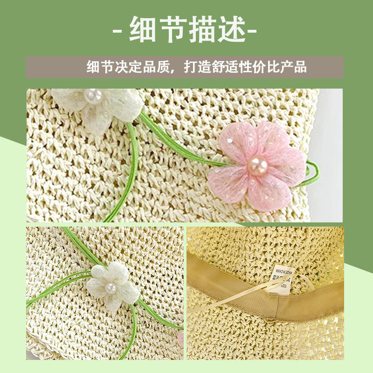 流行帽子|法式花朵草帽子女夏新款海邊度假防曬遮陽帽顯臉小草編漁夫太陽帽「C5165」25.04-2