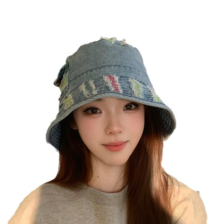 流行帽子|彩邊牛仔漁夫帽女春夏百搭韓版高品質做舊遮陽帽嘻哈街頭盆帽防曬「C3685」24.02-2