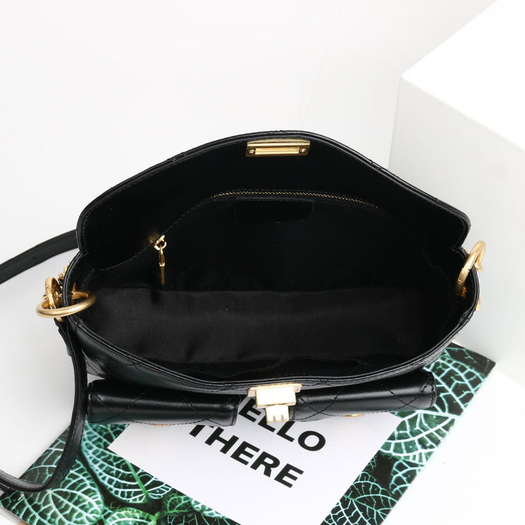 質感真皮|小香風菱格鏈條包頭層牛皮hobo鏈條腋下包郵差包口袋機車時尚百搭「3622」24.08-4