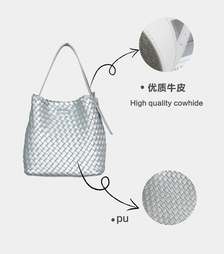 質感真皮|2024新夏季編織手提菜籃時尚百搭肩背包斜背包水桶網紅休閒包「6952」24.07-2