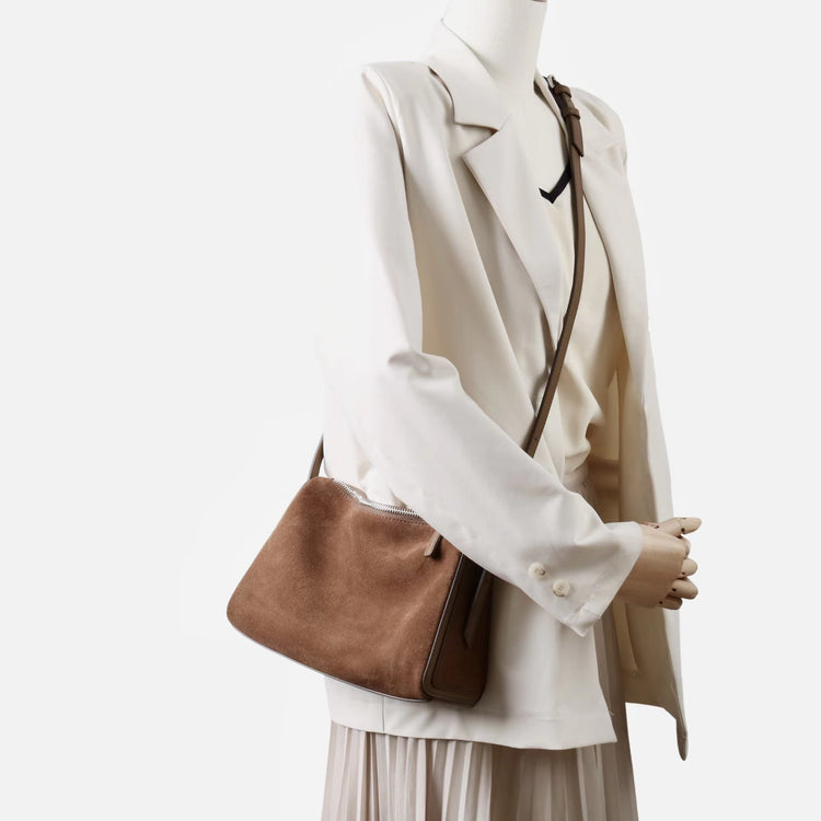 質感真皮|2025新款復古絨面磨砂牛皮柔軟高級感小眾餃子包流行時尚單肩斜挎「7038」25.06-4