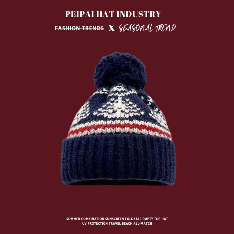 流行帽子|毛球聖誕毛線帽女秋冬復古費爾島風針織帽滑雪防風喜慶套頭帽子男「C4775」24.12-3