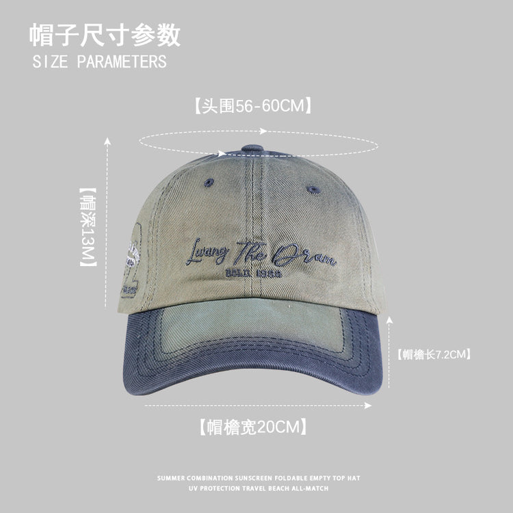 流行帽子|漸變字母刺繡棒球帽子女寬檐顯臉小防曬帽軟頂百搭日系鴨舌帽子男「C4217」24.08-1