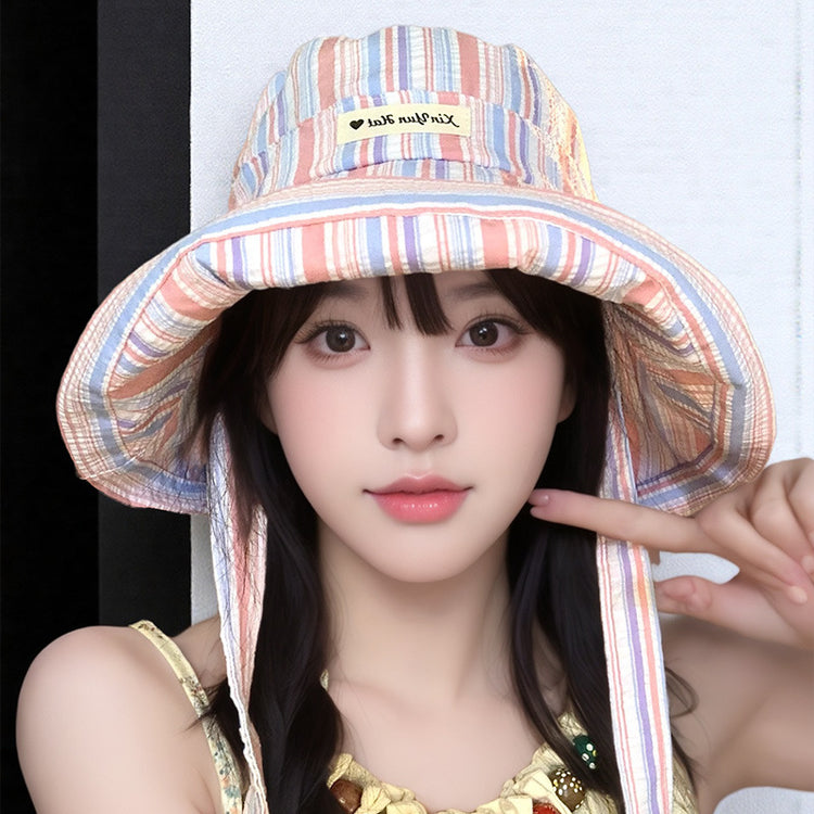 流行帽子|2025新款遮陽防曬帽子女休閒百搭漁夫帽防紫外線顯臉小綁帶太陽帽「C5286A」25.06-1