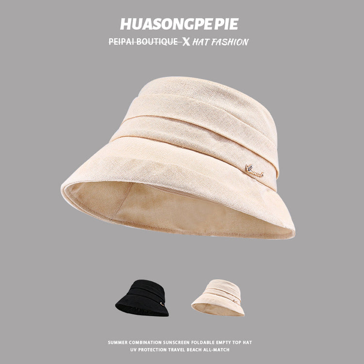 流行帽子|褶皺漁夫帽夏季氣質百搭遮陽帽防曬遮臉棉麻防曬帽卷邊新款太陽帽「C3768」24.03-4
