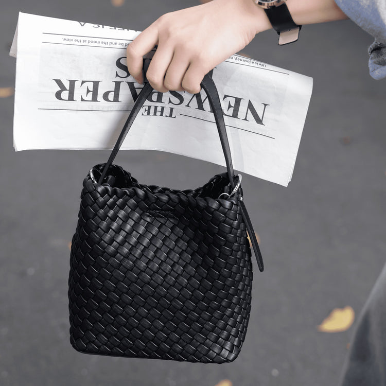 質感真皮|2024新夏季編織手提菜籃時尚百搭肩背包斜背包水桶網紅休閒包「6952」24.07-2