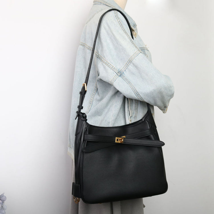 質感真皮|2024新款牛皮鎖扣托特包復古真皮水桶包大容量通勤單肩斜背包「5138#」24.08-1