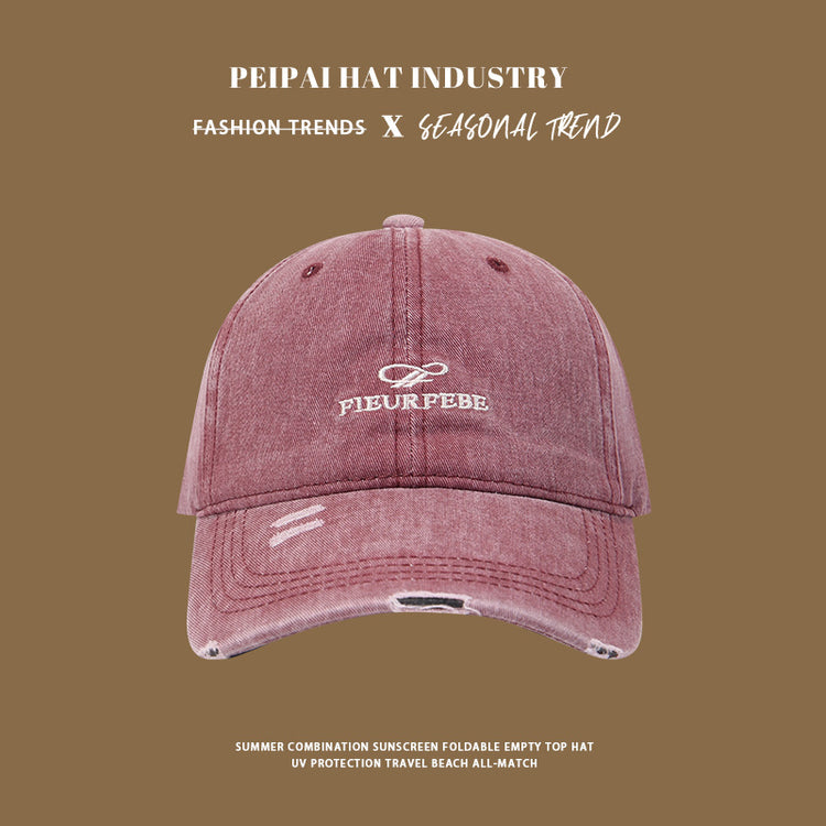 流行帽子|水洗破洞棒球帽簡約高品質百搭時尚顯臉小遮陽帽刺繡字母鴨舌帽男「C4891」25.01-1