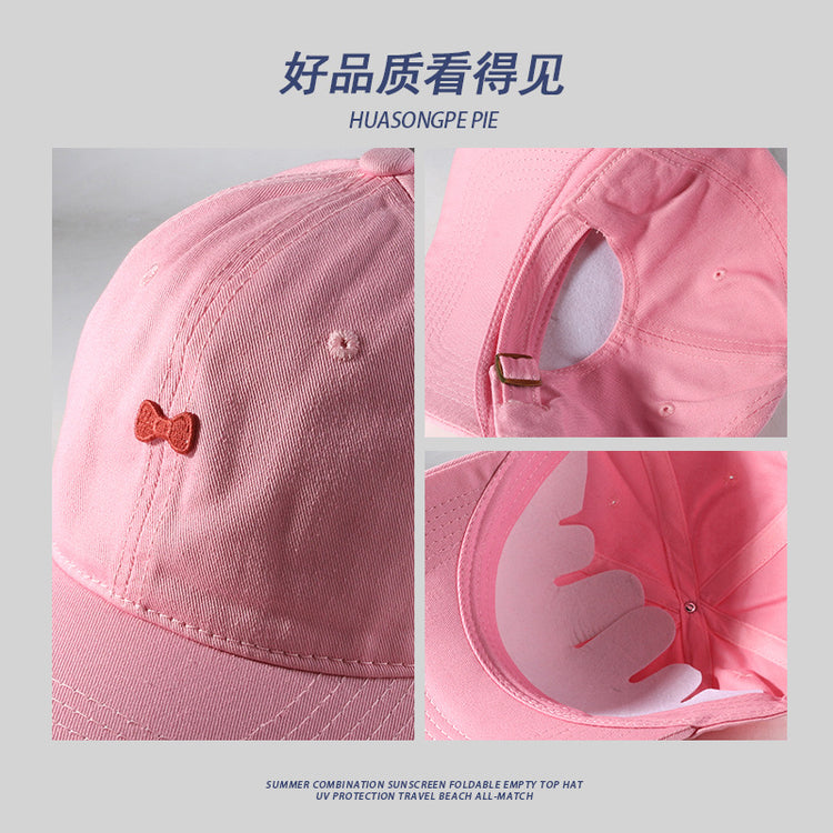 流行帽子|貼布蝴蝶結棒球帽夏季戶外顯臉小防曬帽純棉百搭學生情侶鴨舌帽女「C4123」24.07-4