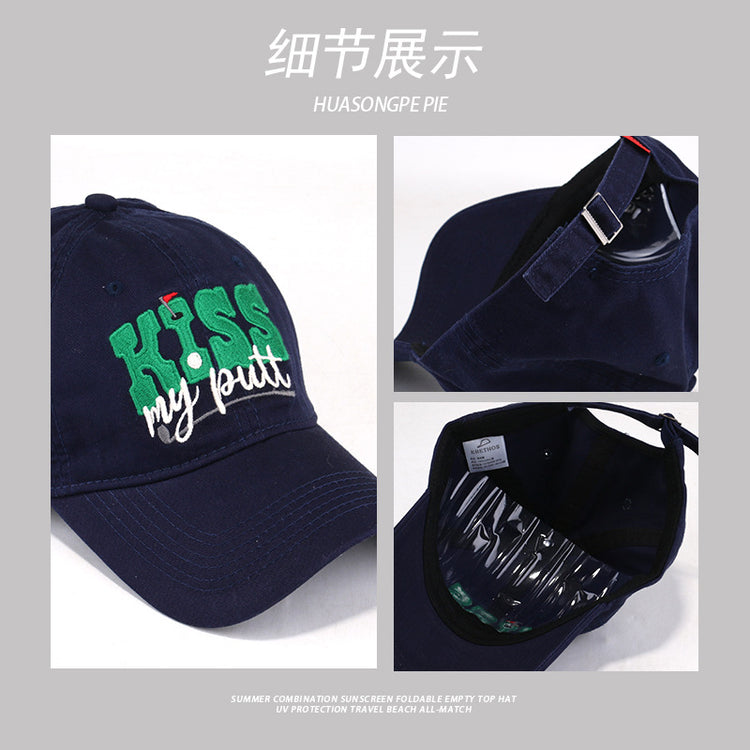 流行帽子|新款刺繡英文KISS棒球帽韓版百搭帽子女軟頂遮陽帽休閒防曬鴨舌帽「C3621」24.01-3
