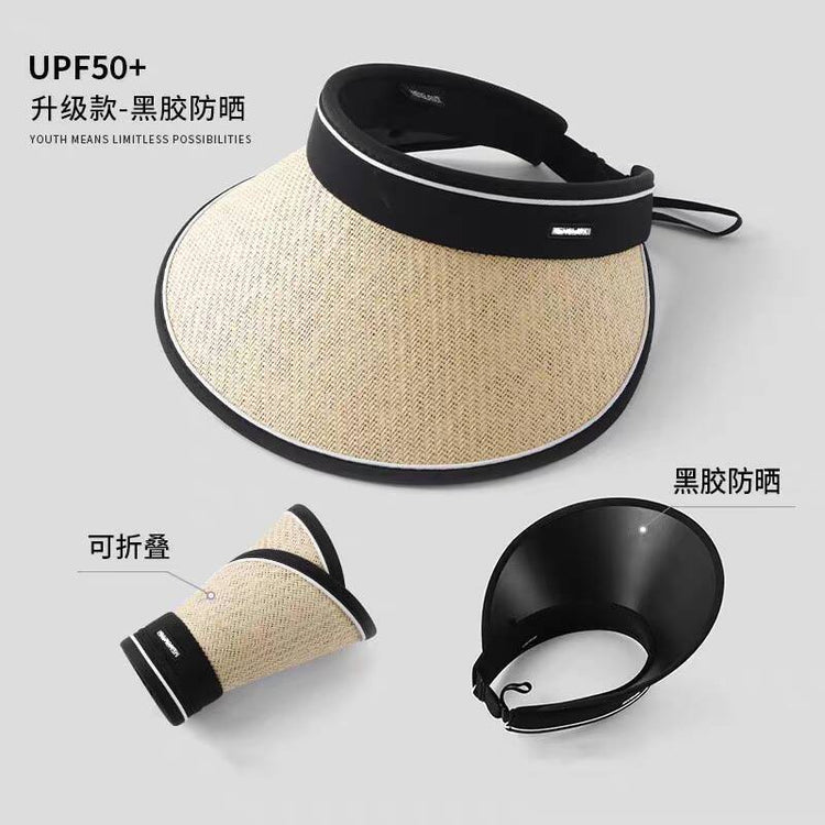 流行帽子|夏季新款防紫外線帽子女騎車遮臉草編空頂帽戶外出遊防曬遮陽帽潮「C3778」25.05-1