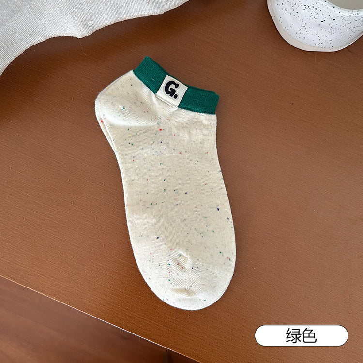 女襪|可愛點子紗襪子女春夏季薄款羅口布標短襪棉質吸汗透氣彈力運動襪「MK5036」25.02-3