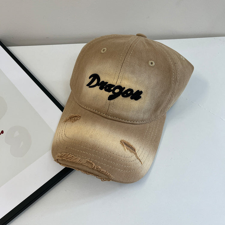 流行帽子|立體刺繡Dna字母棒球帽美式百搭水洗復古寬檐顯臉小鴨舌帽帽子女「C4571」24.10-5