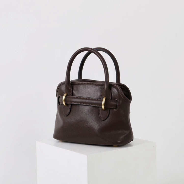 質感真皮|新款精緻迷你手拎中古保齡球斜背包通勤小眾復古百搭高級感包「8205」25.03-1