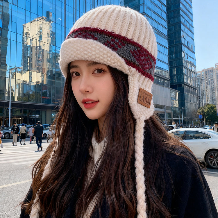 流行帽子|費爾島風毛線帽子女冬季加厚保暖針織帽護耳防寒顯臉小飛行「C5739」25.10-4