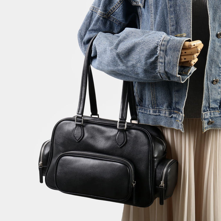 質感真皮|2024新款復古運動手提包機車包大容量秋冬單肩公文包休閒真皮女包「3301」24.12-4