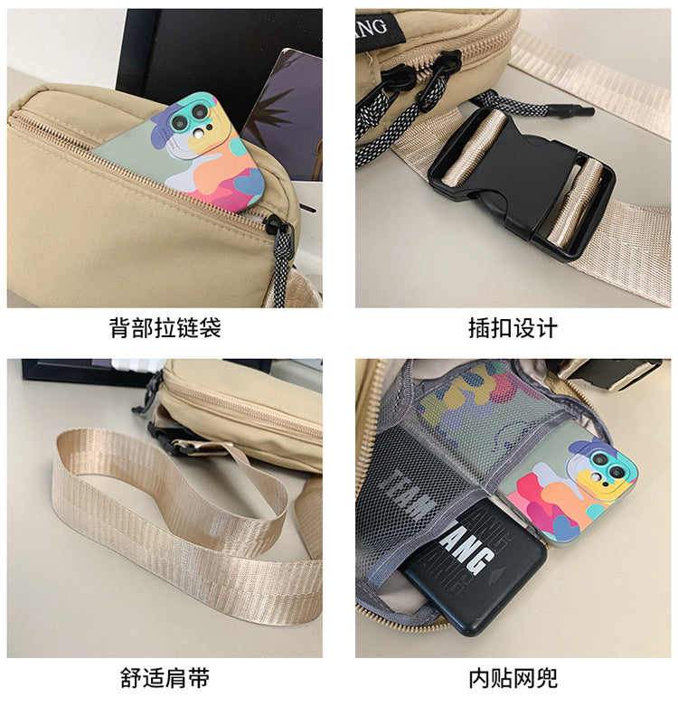 致青春|胸包2024秋季新款尼龍布腰包橫款單肩包跨境風潮休閒男女斜挎小包「302-113」24.09-3