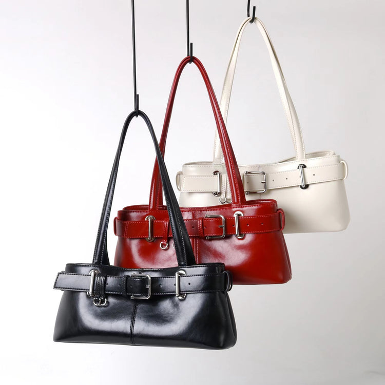 質感真皮|2025新款百搭女輕奢法式高級感機車包法棍包保齡球女單肩腋下包「6147」25.06-4