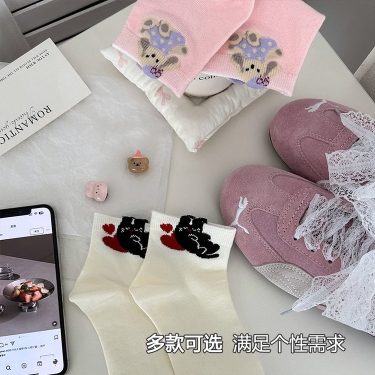 女襪|立體卡通圖案襪子女ins潮學院風彈力短襪棉質親膚吸汗透氣休閒襪「MYH2510」25.04-2
