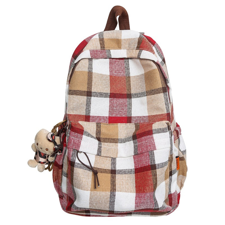 致青春|文藝格紋雙肩包日系ins簡約背包秋冬款校園背包百搭高中學生書包「0767-127」25.01-2