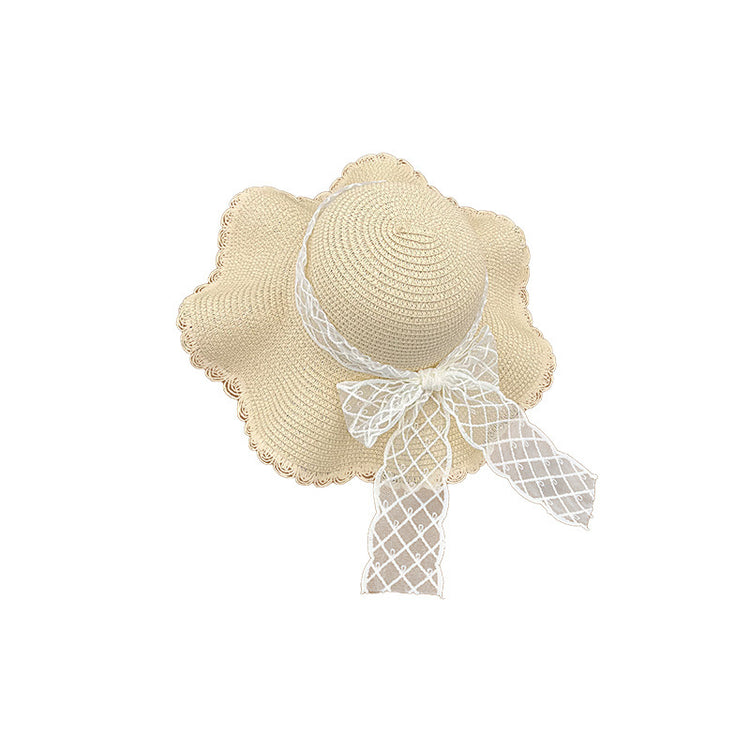 流行帽子|夏季防曬遮陽草帽子女法式波浪邊蝴蝶結海邊太陽帽大帽檐漁夫帽潮「C5272」25.05-3