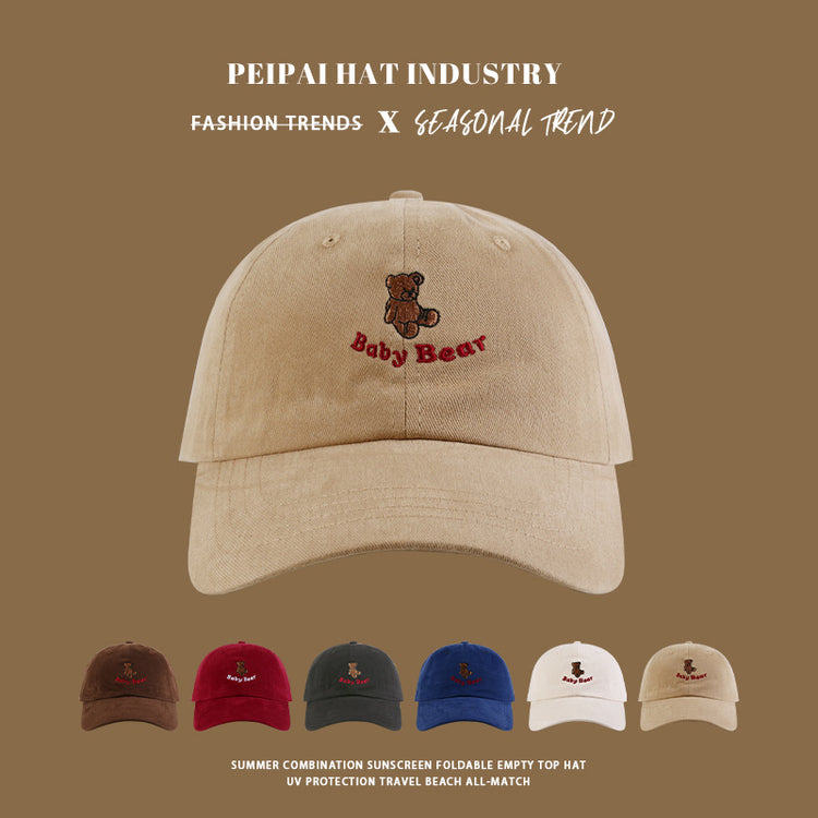 流行帽子|日系新款可愛小熊刺繡字母棒球帽ins風經典百搭個性軟頂休閒帽子「C4416」24.09-3