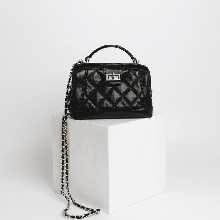 質感真皮|牛皮法式小眾菱格鏈條包包女時尚手提包通勤單肩斜挎小包「8073」24.05-4