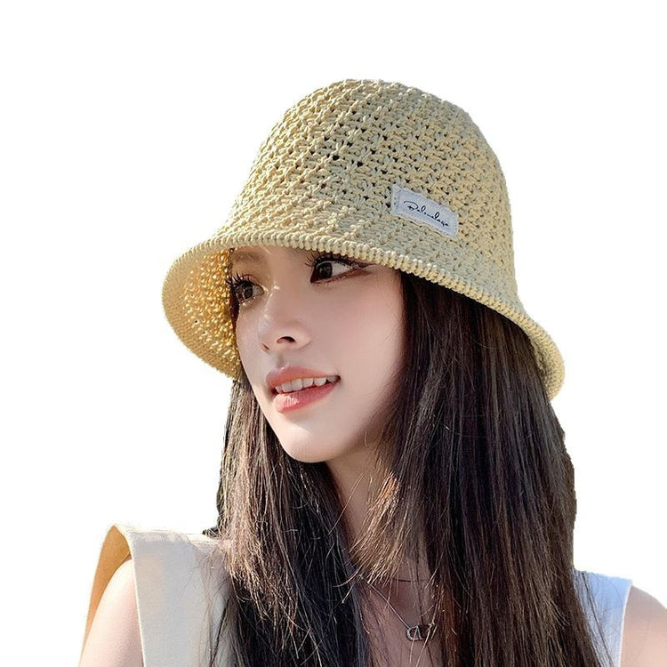 流行帽子|帽子女針織鏤空顯臉小漁夫帽休閒百搭遮陽防曬帽戶外出遊水桶帽潮「C5146」25.04-1