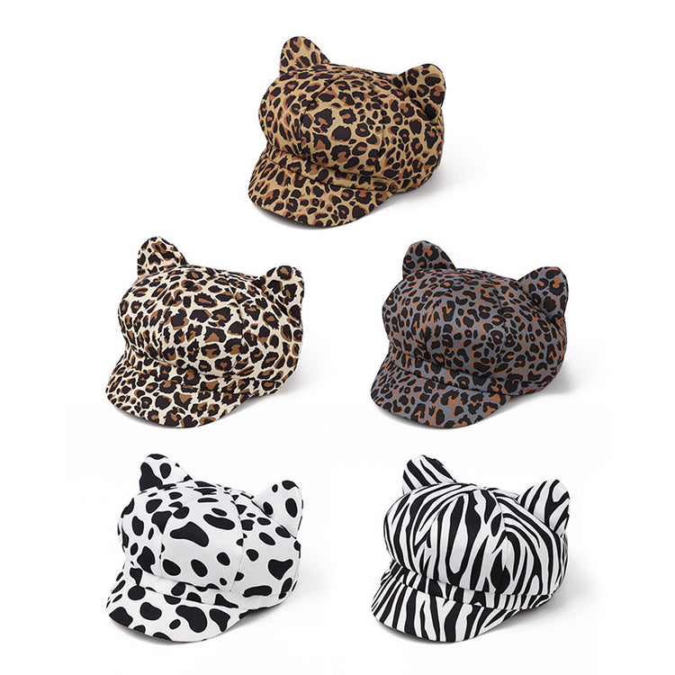 流行帽子|美式斑馬豹紋貓耳八角帽子女韓版時尚街頭個性鴨舌畫家帽顯臉小潮「C5324」25.06-2