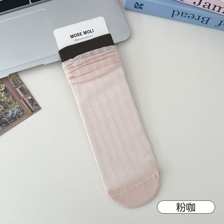 女襪|灰色襪子女夏季薄款ins潮簡約堆堆襪鏤空網眼透氣親膚襪子「NY2623」25.05-1